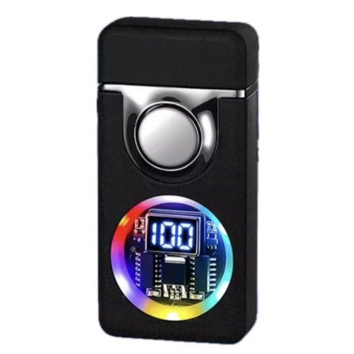 Bricheta cu gaz, cu control vocal, rezistenta la vant, flacara dubla, culoare negru