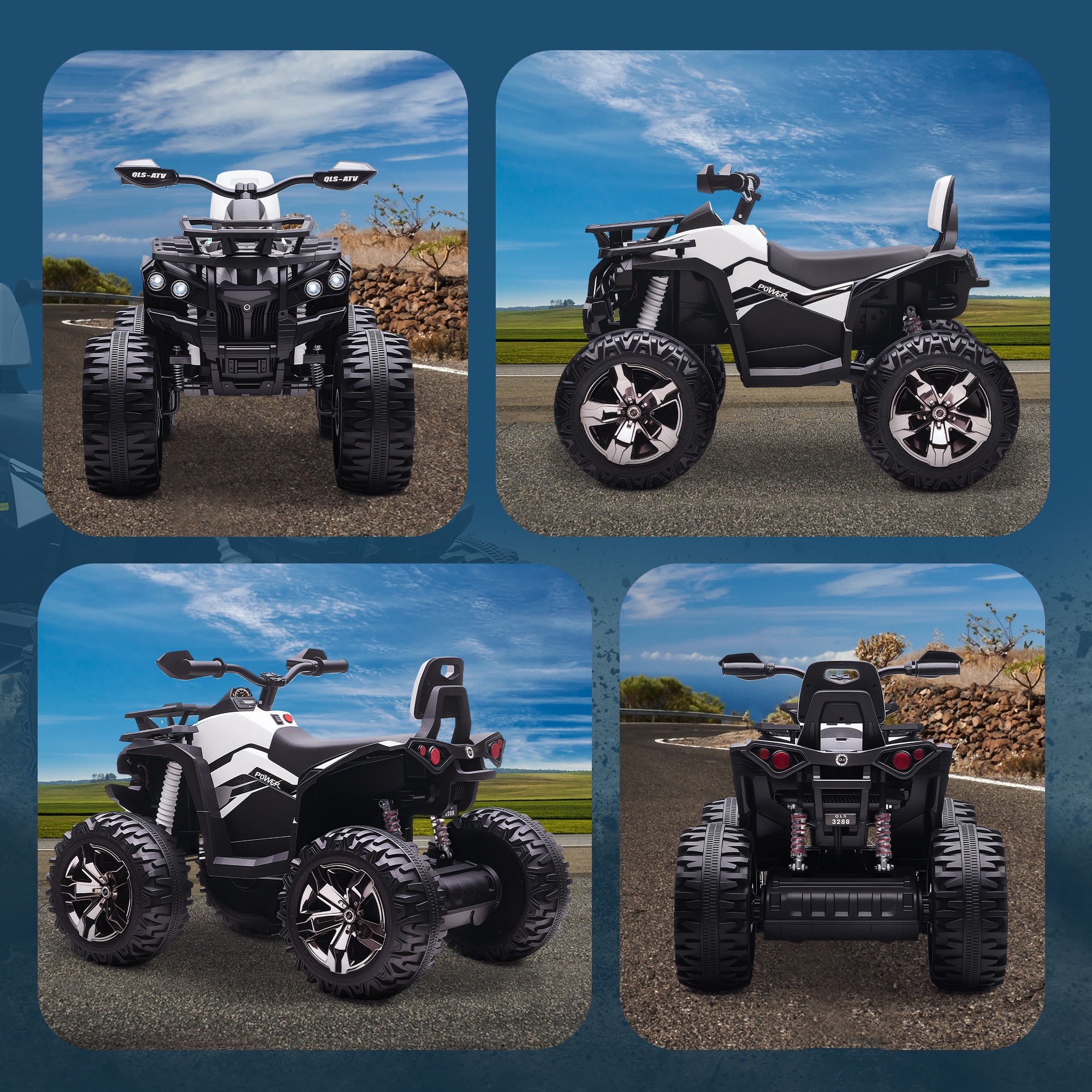 Atv Emag ATV electric pentru copii Homcom, 12V, cu faruri, port USB, alb ...