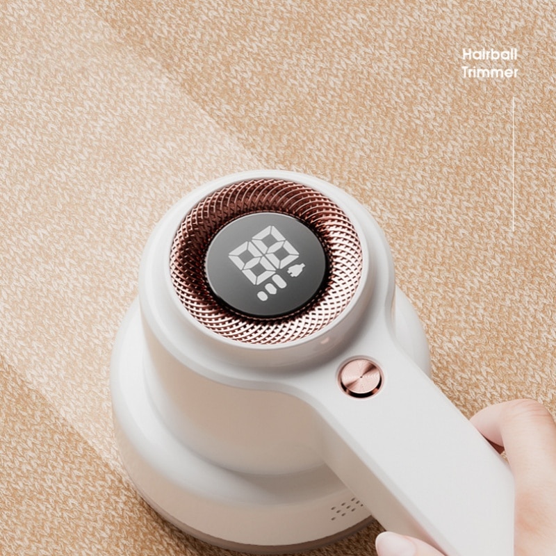 Aparat de curățat scame ORBER, design ergonomic, afisaj digital LED, încărcare USB, auriu-alb, compact