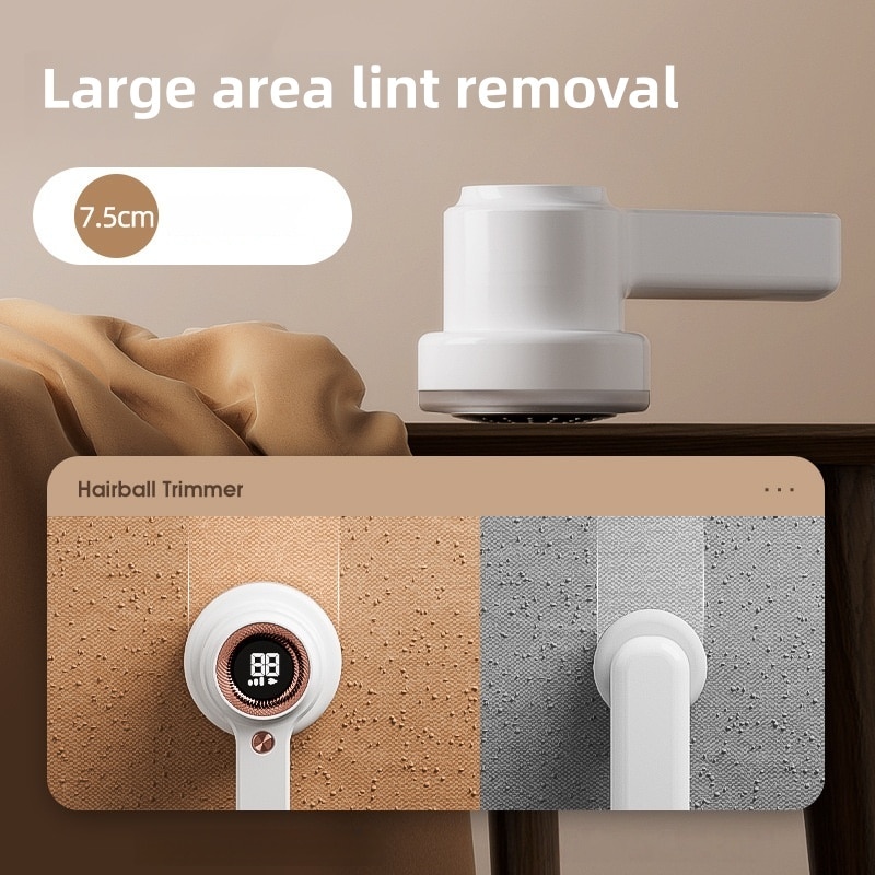 Aparat de curățat scame ORBER, design ergonomic, afisaj digital LED, încărcare USB, auriu-alb, compact