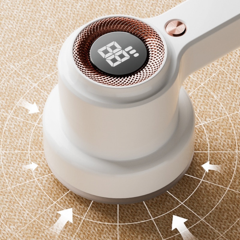 Aparat de curățat scame ORBER, design ergonomic, afisaj digital LED, încărcare USB, auriu-alb, compact