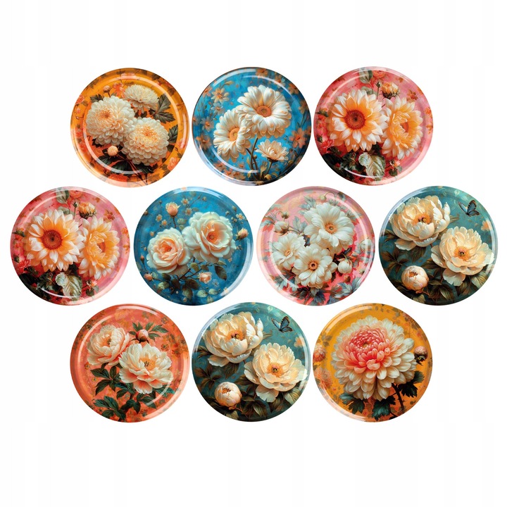 Set De 10 Capace, SuperButelki, Capace, Flori, Fi 82 Mm, Capace Borcane, Borcane, Multicolor