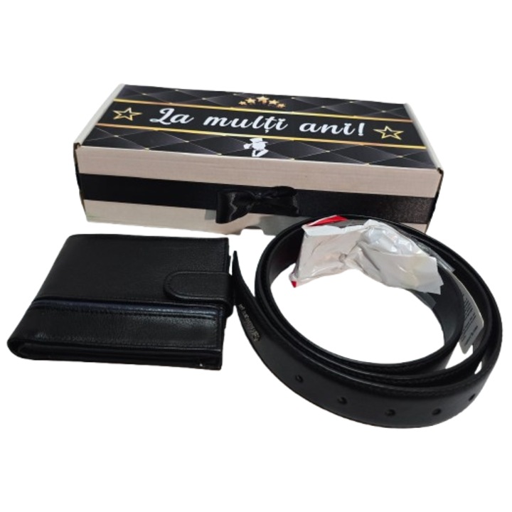 Set Cadou Curea și Portofel "La Multi Ani", piele ecologică, design clasic, ambalaj premium