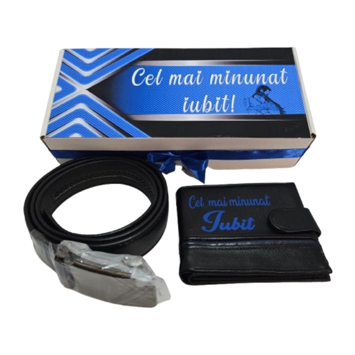 Set Cadou Personalizat pentru Bărbați, Portofel și Curea, Negru