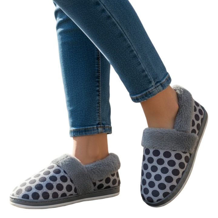 Papuci de casa pufosi L605gri 122111, Gri, 36-37