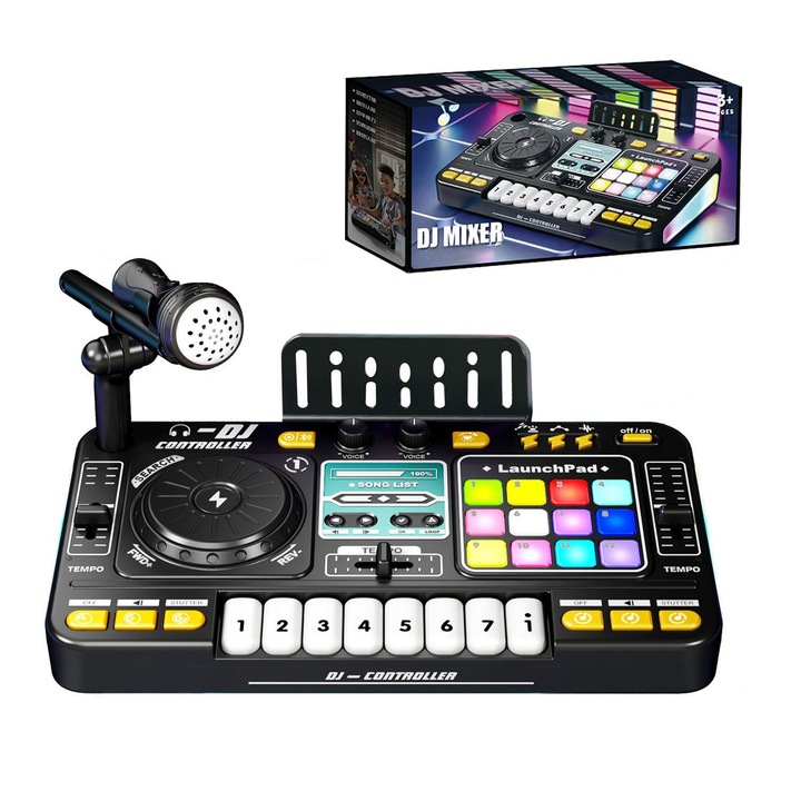 Orber DJ keverő, Bluetooth csatlakozás, 12 MIDI sáv, 3 effekt, fekete, 35,5x21x9,5cm