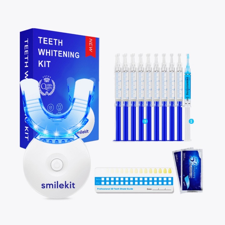 Kit Albire Dinti cu LED – Set Albire Dentara Portabil, 10x Gel, 2x Banda Albire, Fara Peroxid, Gutiera Premium, Albire Blanda si Eficienta, Indeparteaza Petele, Dinti Mai Albi Acasa, Cutie Cadou, Tratament Rapid de Albire, Cu Baterie Inclusa