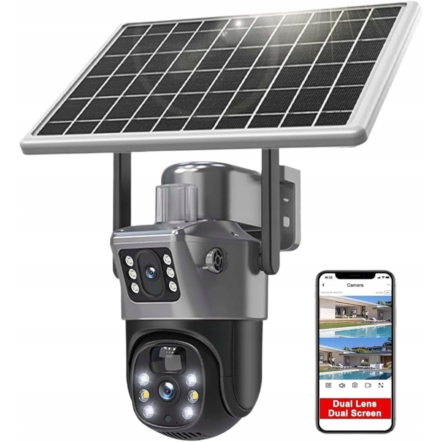 Camera solara PTZ de exterior, 4G LTE, 2 obiective, 8MP, 4K ...