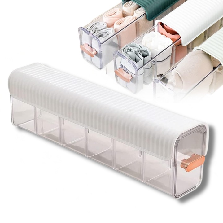 Органайзер за бельо за стена, LuckyLu®, акрил, 36x10.7x8.3см, бял/прозрачен