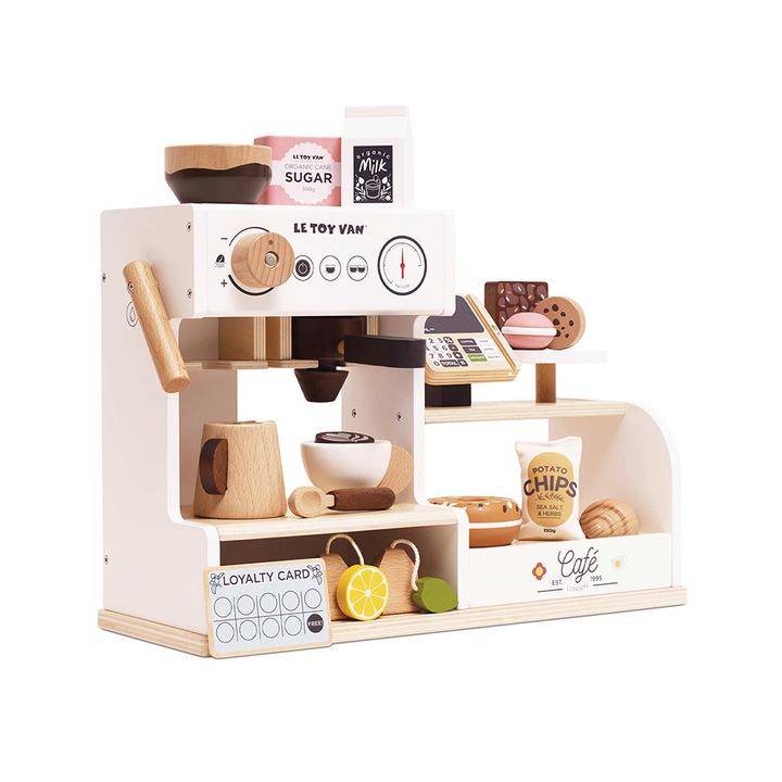 Cafenea Barista din Lemn, Le Toy Van, cu 17 accesorii, 3 ani+, set