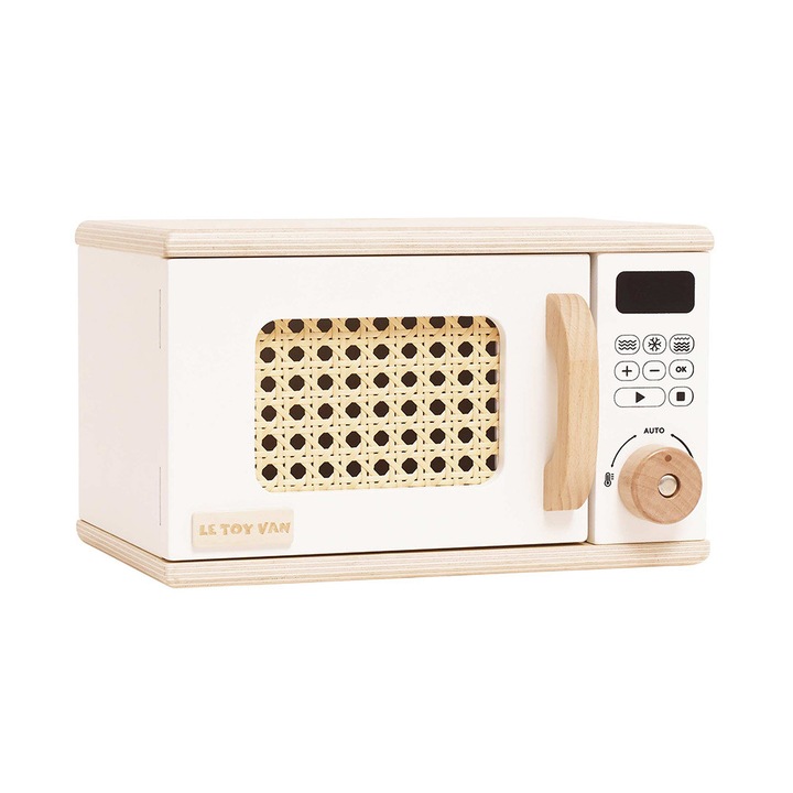 Cuptor cu microunde din lemn, Le Toy Van, alb, set pentru copii 3 ani+