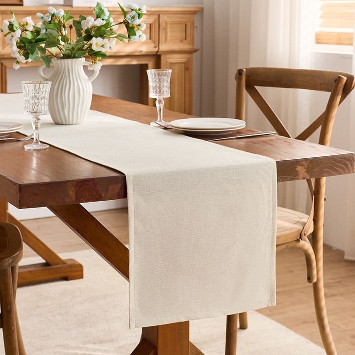 Elegáns pamut asztalterítő 30x50cm törtfehér bojtokkal