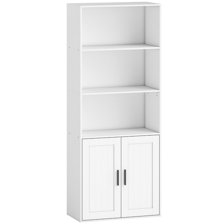 Nyitott polcos könyvespolc és 2 ajtós szekrény, HOMCOM, Fehér, 60x30x145,5 cm