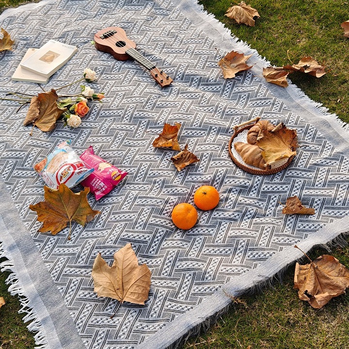 Покривка за пикник, тъкана от памук, устойчива на влага, сива, 90x150 см