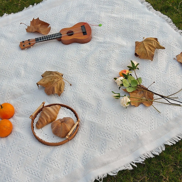 Покривка за пикник, памучна тъкан, устойчива на влага, бяла, 90x150 см