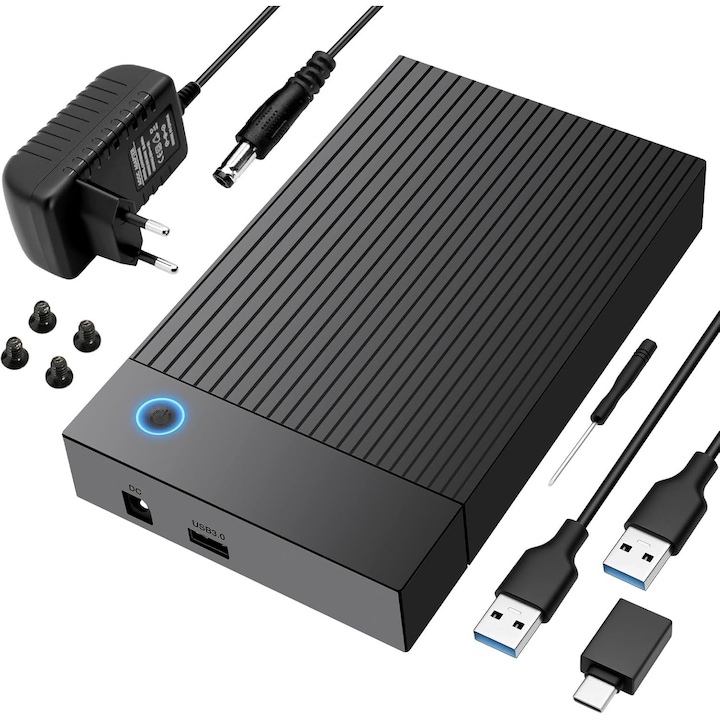 Adaptor USB 3.0 la SATA, Oricean, pentru HDD/SSD 2.5/3.5 inch, plug and play, cu 12V sursa de alimentare, negru