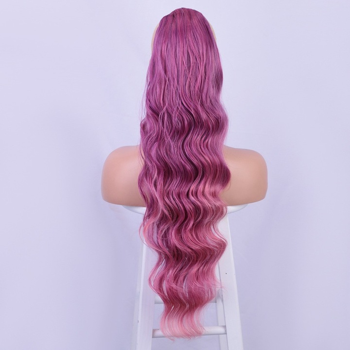 Дълга, вълниста синтетична перука с опашка от охлюв, комплект