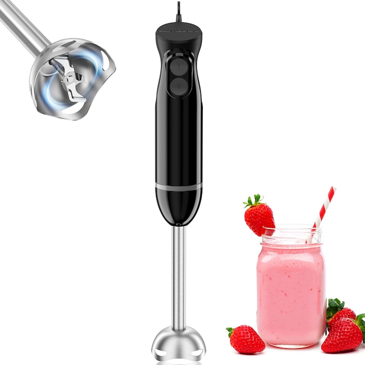 Blender manual, 1800W, 20 viteze, 4 lame, set cu recipient de 600ml si 700ml, inox, Adler AD 4627