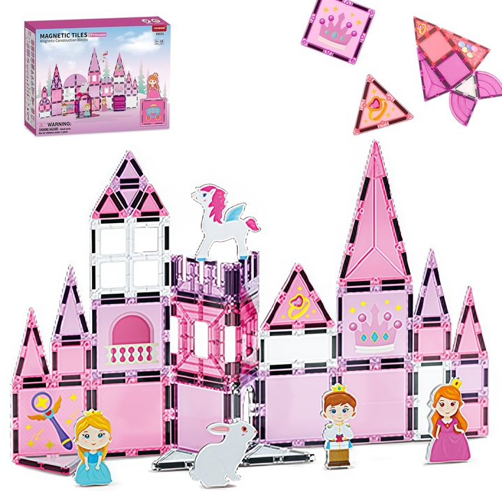 Morovan Mágneses Építőkészlet, 37 darabos, hercegnő és herceg figurával, oktató játék 3 év feletti gyermekeknek, többszínű
