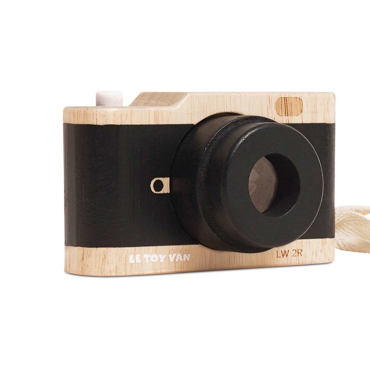 Aparat foto din lemn, Le Toy Van, negru, cu caleidoscop, pentru copii 3 ani+