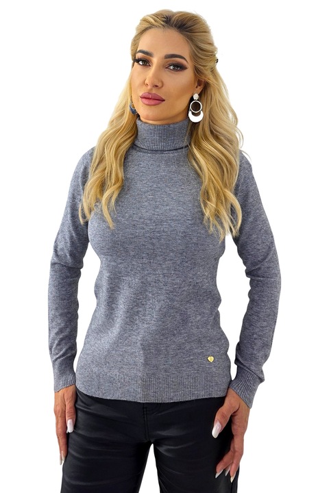 Офис блуза от кашмир и вълна, FY FashionForYou, поло яка, сива, универсален размер S/M