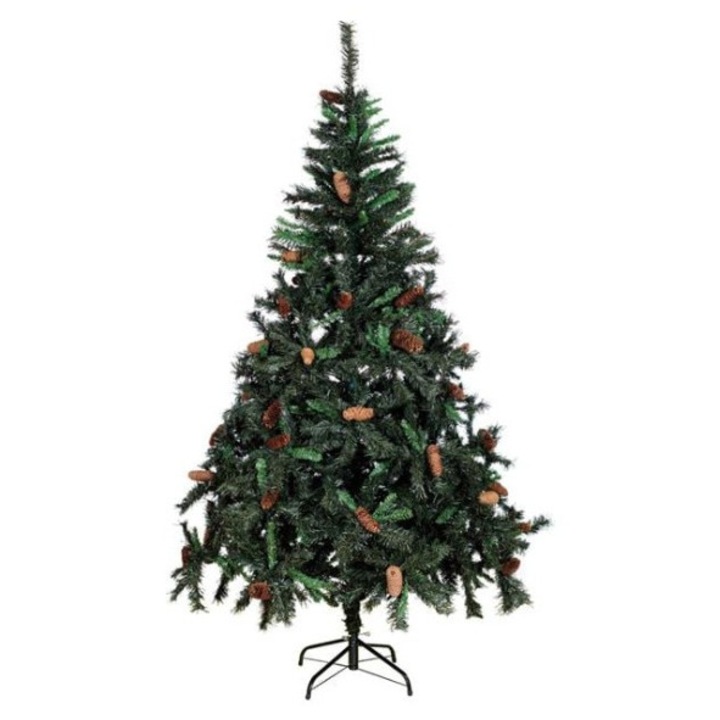 Brad artificial de Crăciun AB Homes, verde, 2.1 m, 962 ramuri, conuri decorative, model clasic, aspect natural