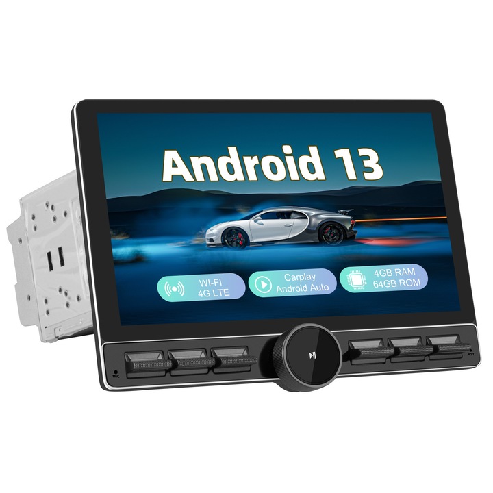 Awesafe 2-DIN autórádió 10.6" érintőképernyővel, Android 13, 4GB RAM, 64GB, Bluetooth, CarPlay