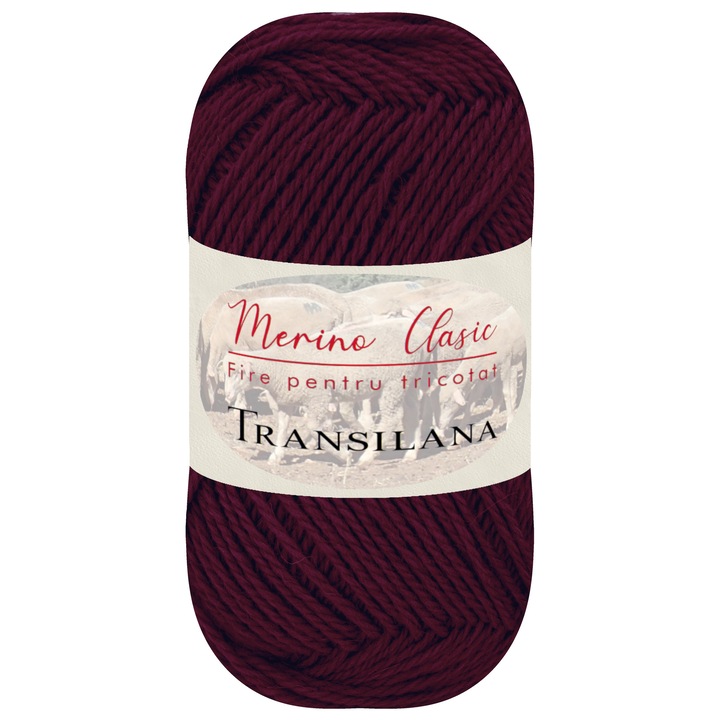 Fir pentru tricotat, Transilana, Merino Clasic, 100% lana merinos, culoare Rubin C2510, 100 g, 280 m