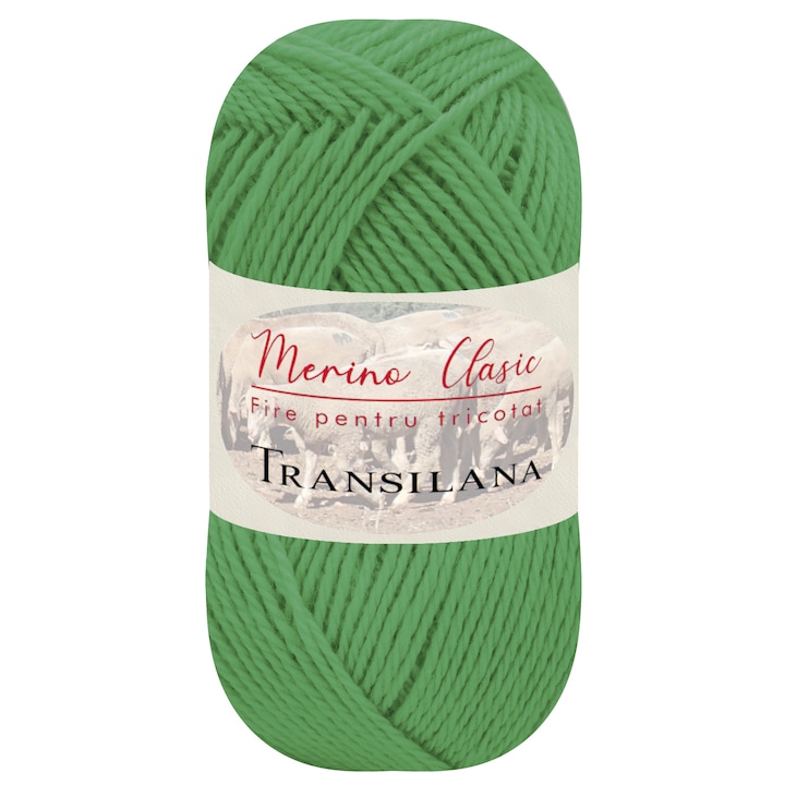 Fir pentru tricotat, Transilana, Merino Clasic, Lana merinos, Verde intens C5310, 100 g, 280 m