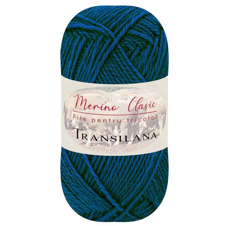 Fir pentru tricotat, Transilana, Merino Clasic, 100% lana merinos, culoare Petrol C6310, 100 g, 280 m
