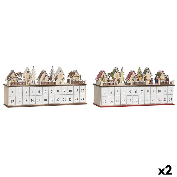 Calendar Advent DKD Home Decor Lemn 45x11x23 cm (2 Unitati) – Decoratiune Craciun cu LED