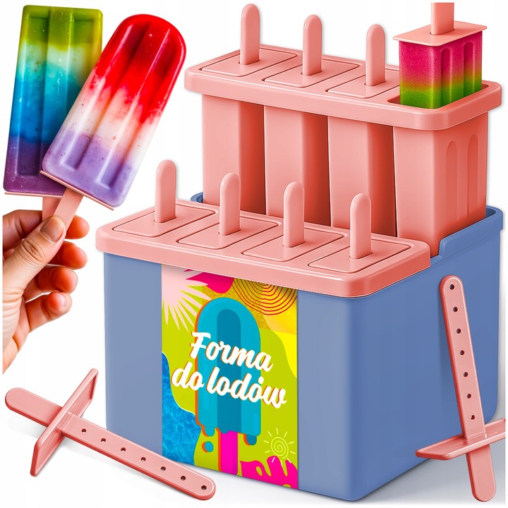 Forme Inghetata Pe Bat, Avocado Home, Set 8 Bucati Cu Suport Si Capace, Ideale Pentru Sorbete Iaurt Sau Deserturi Fit, Material Fara BPA Si Reutilizabil, Design Stabil Cu Extragere Usoara, 14x13.7x10 cm, Multicolor