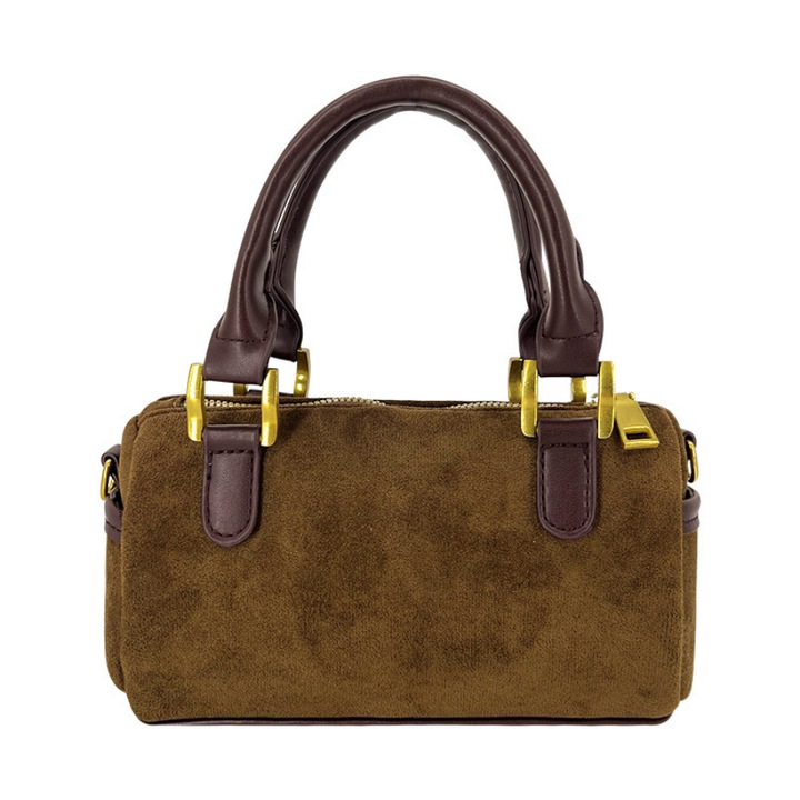 Tote táska, retro, velúr, kávébarna színű, nagyméretű