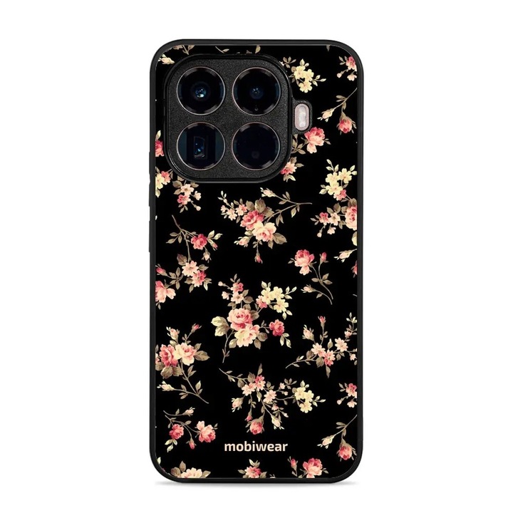 Калъф за телефон Mobiwear Glossy, за Xiaomi 15T Pro, дизайн цветя, черен, устойчив на удари и надраскване