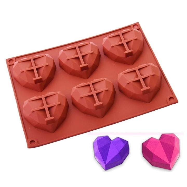 Форма за сладкиши Cake Land 3D Сърце, 6 гнезда, силиконова, 17x22см