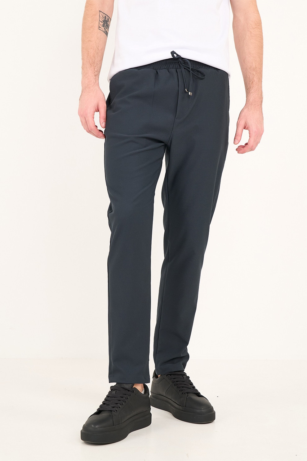 Lee Cooper, Pantaloni de trening slim fit cu snur de ajustare, Gri carbune, XL