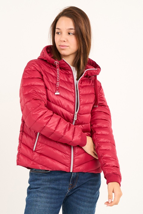 Lee Cooper, Geaca cu gluga si buzunare cu fermoar, Rosu, L