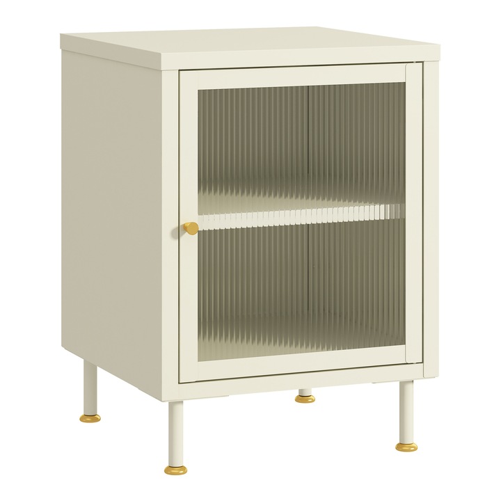 [en.casa] Tárolószekrény Lindau 56 x 40 x 40 cm acél bordázott üveg krémfehér 1 ajtóval