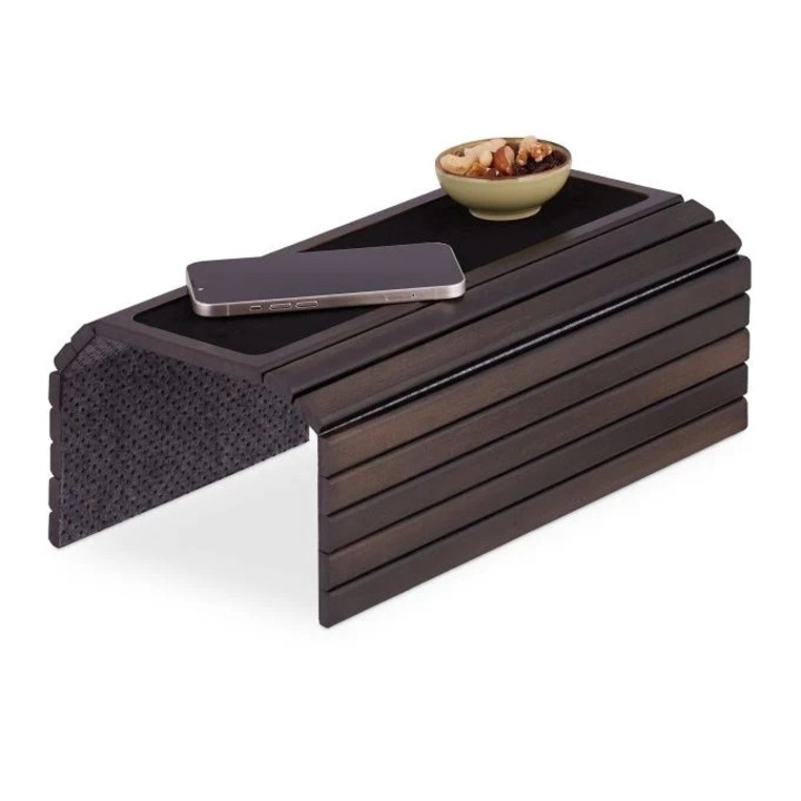 Tavă pentru canapea B2X din bambus natural, design anti-alunecare, dimensiuni flexibile 35x22, 5x2, 5cm