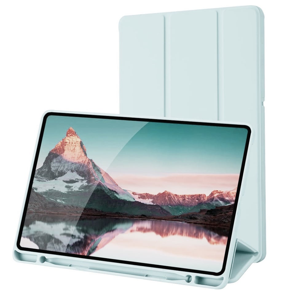 Husa tableta pentru Samsung Galaxy Tab S6 Lite (2020/2022/2024), suport Pencil, functie Sleep/Wake, Flex Trifold, set cu sticker, Bleu