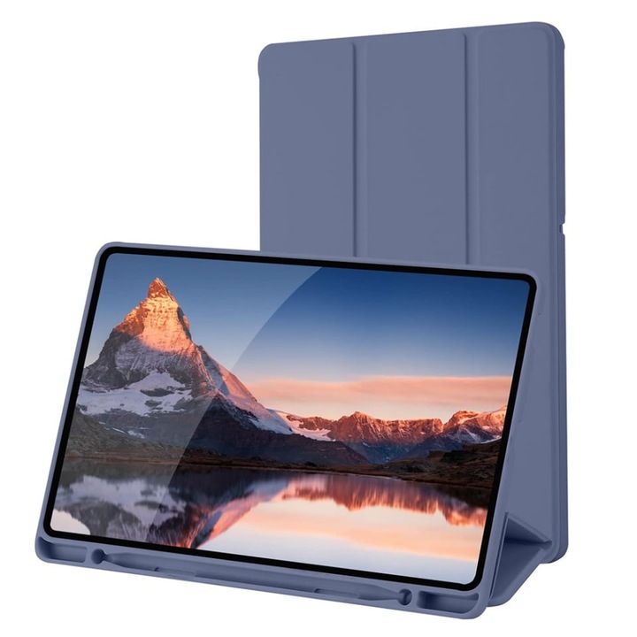 Husa tableta pentru Samsung Galaxy Tab S6 Lite (2020/2022/2024), suport Pencil, functie Sleep/Wake, Flex Trifold, set cu sticker, Mov