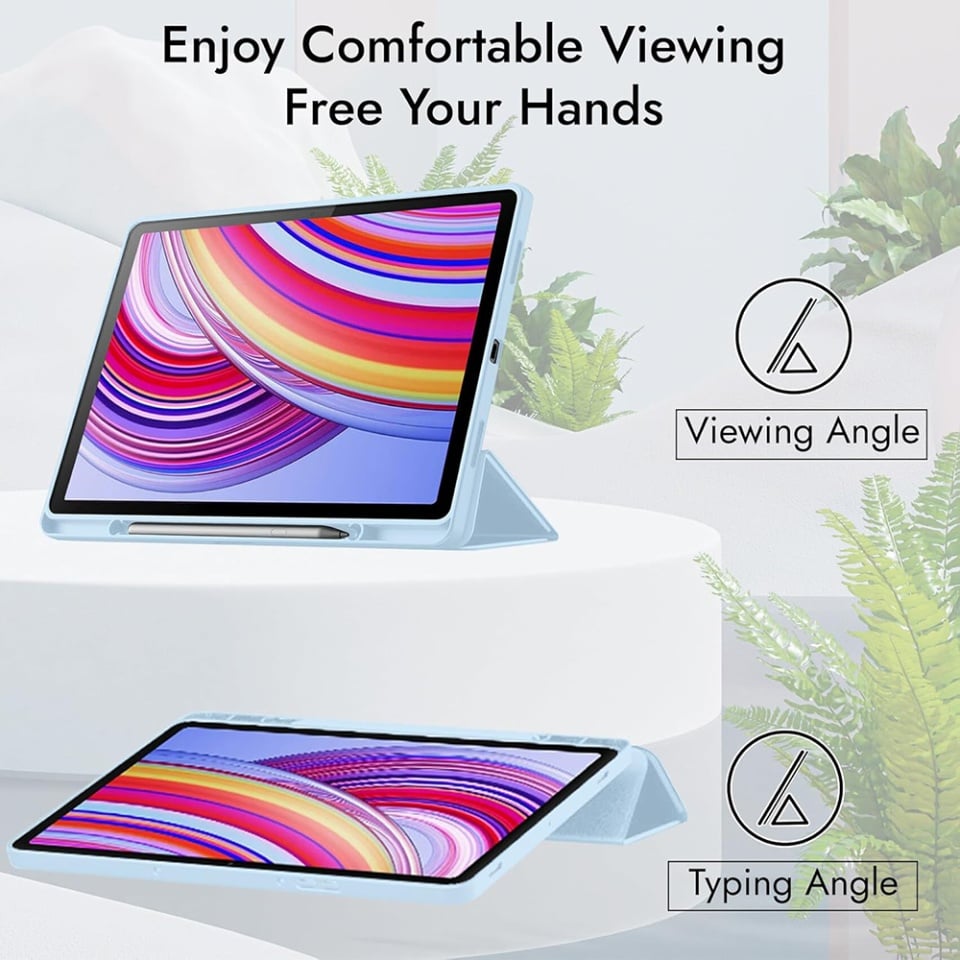 Husa tableta pentru Xiaomi Redmi Pad Pro / Redmi Pad Pro 5G / Poco Pad), suport Pencil, functie Sleep/Wake, Flex Trifold, set cu sticker, Bleu