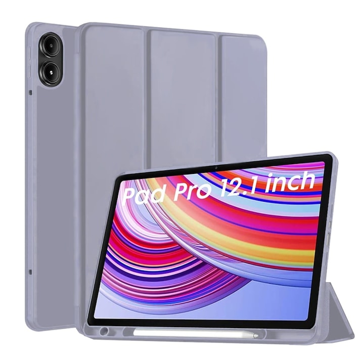 Husa tableta pentru Xiaomi Redmi Pad Pro / Redmi Pad Pro 5G / Poco Pad), suport Pencil, functie Sleep/Wake, Flex Trifold, set cu sticker, Mov