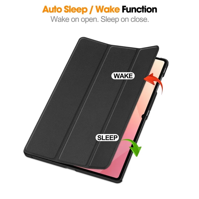 Husa tableta pentru Samsung Galaxy Tab S11 Ultra, suport Pencil, functie Sleep/Wake, Flex Trifold, set cu sticker, Negru