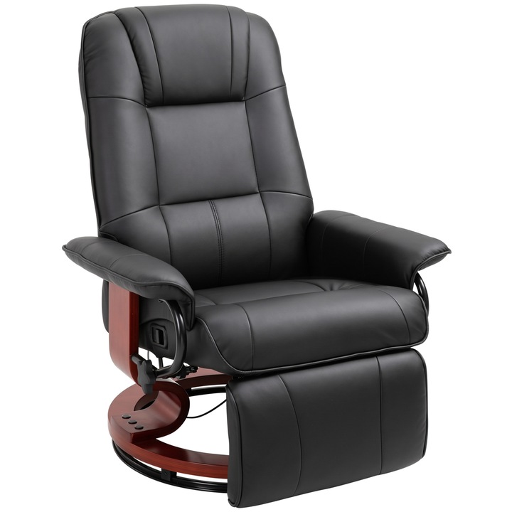 HOMCOM Fotoliu Relax Reclinabil Manual pana la 145° cu Suport pentru Picioare si Tapiserie din Piele Ecologica, Negru