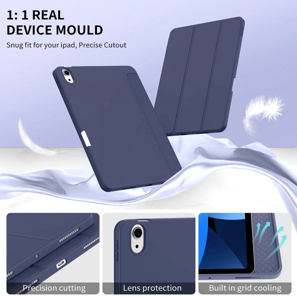Husa tableta pentru iPad Air 11 (2024) / Air 11 (2025), suport Pencil, functie Sleep/Wake, Flex Trifold, set cu sticker, Bleu