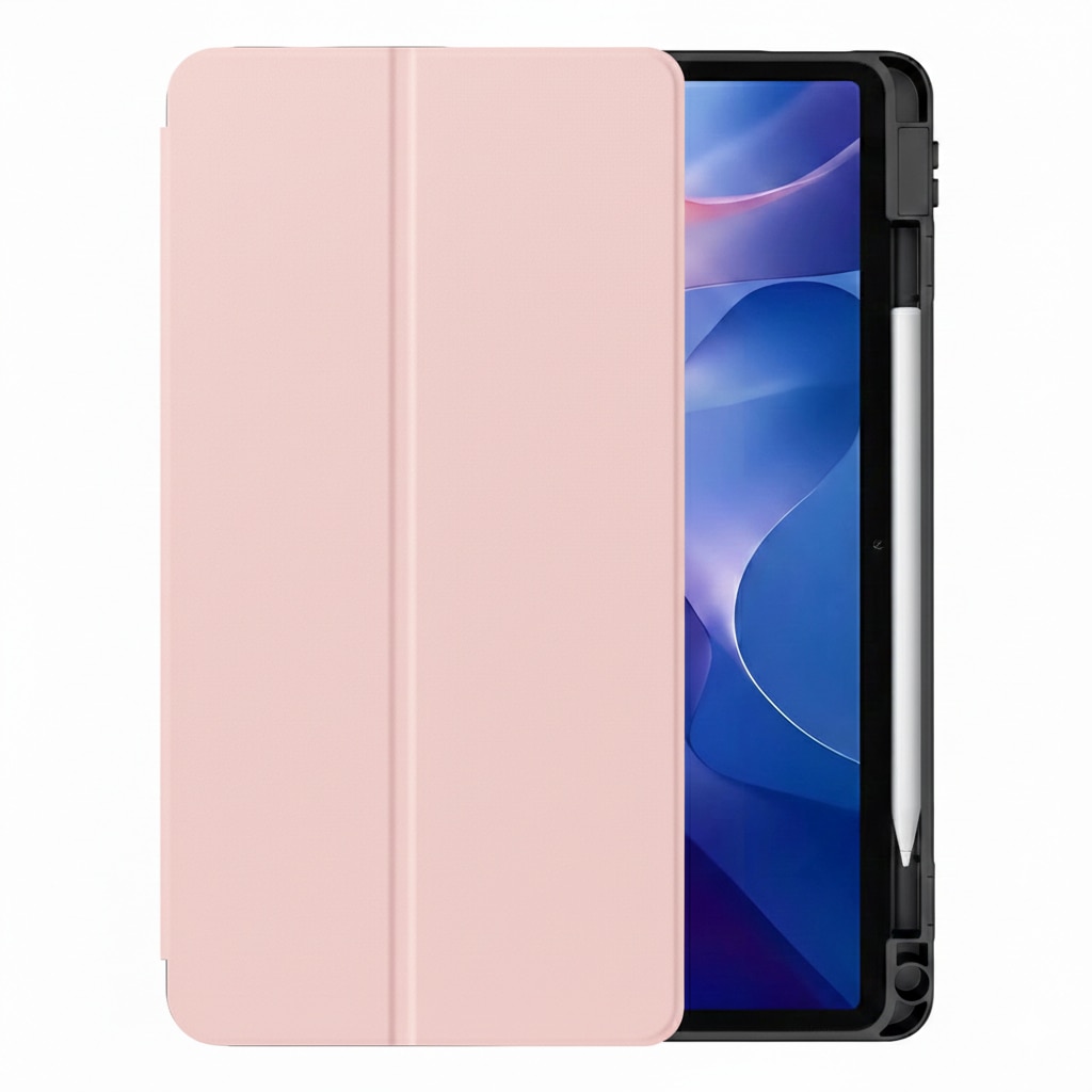 Husa tableta pentru Samsung Galaxy Tab A11 Plus / A9 Plus, suport Pencil, functie Sleep/Wake, Flex Trifold, set cu sticker, Roz