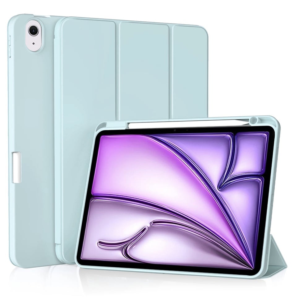 Husa tableta pentru iPad Air 11 (2024) / Air 11 (2025), suport Pencil, functie Sleep/Wake, Flex Trifold, set cu sticker, Bleu