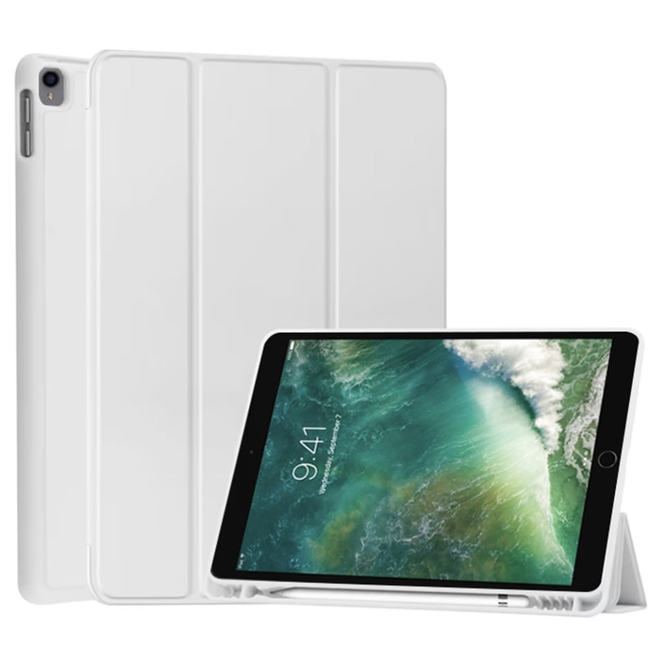 Husa tableta pentru iPad Air 10.5 2019 / Pro 10.5 2017, suport Pencil, functie Sleep/Wake, Flex Trifold, set cu sticker, Negru