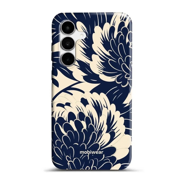 Husa telefon Mobiwear, Compatibila cu Samsung Galaxy S25 FE, albastru cu flori, rezistenta la socuri si zgarieturi